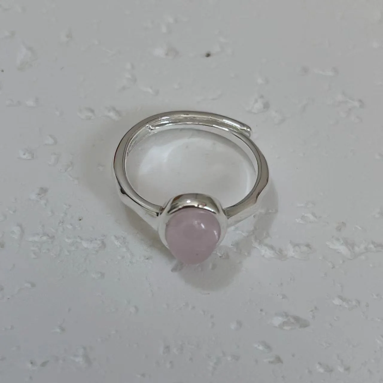 Strawberry Quartz Silver-Plated Open Ring on white base