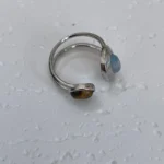 Varying images of Platinum-Plated Tiger Eye Dual Stone Open Ring
