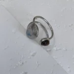 Varying images of Platinum-Plated Tiger Eye Dual Stone Open Ring