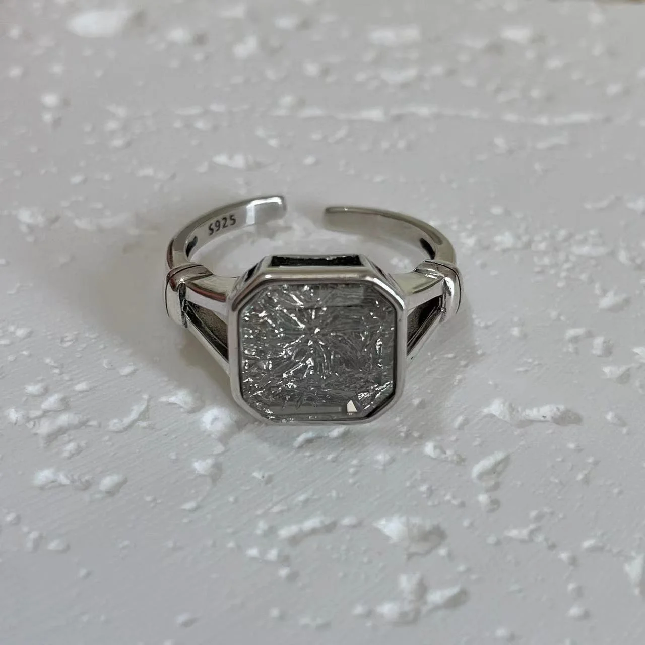 925 Sterling Silver White Topaz Ring on white base