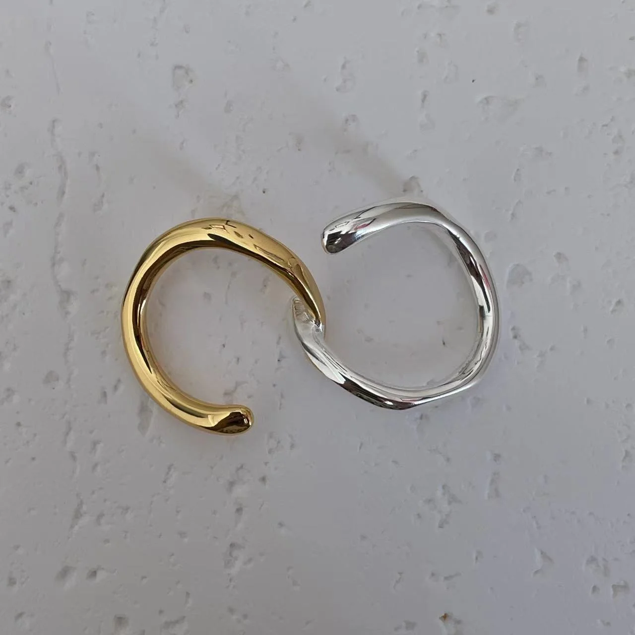 925 Sterling Silver Gold & Silver Dual Band Open Ring on white base